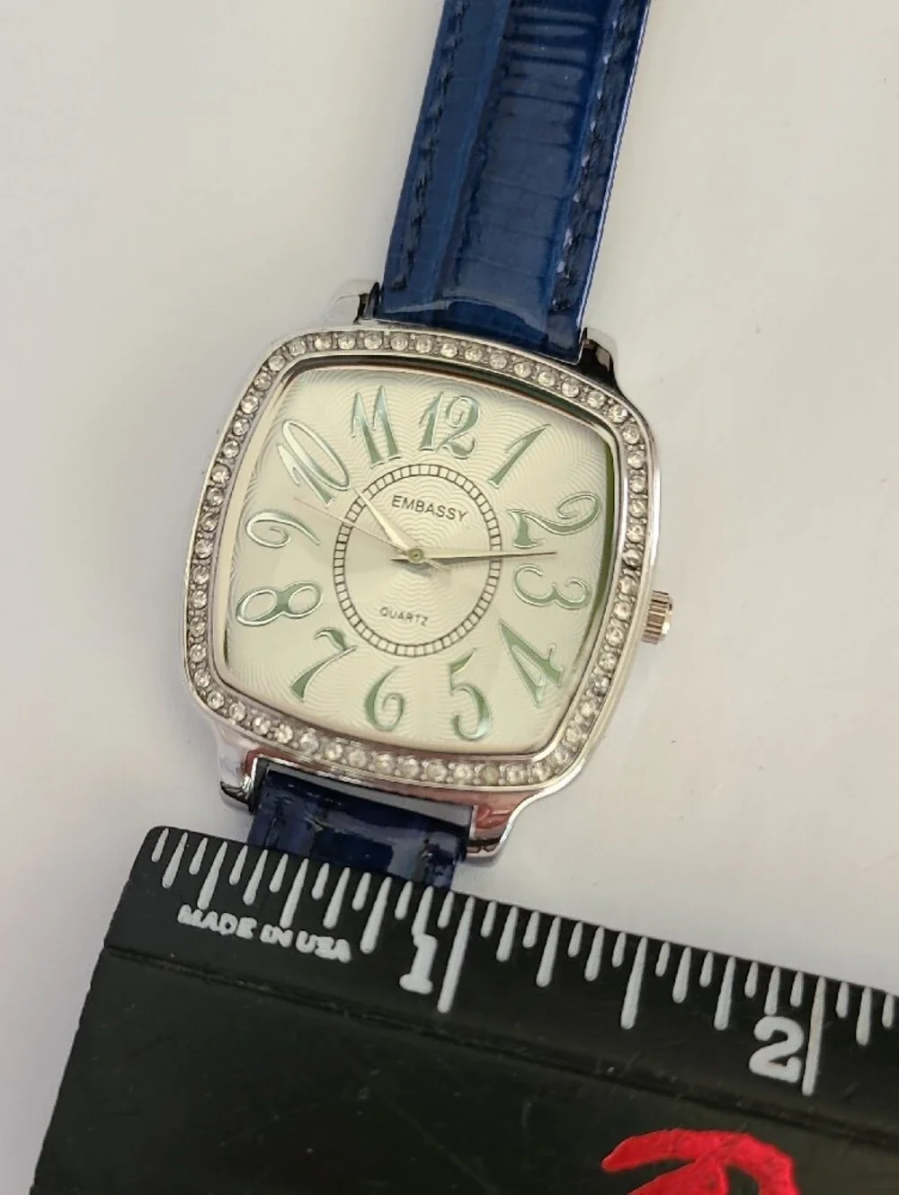Embassy Women's Blue Crystal Accent Leather Strap Watch